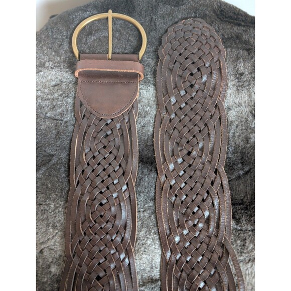 Tarnish Leather Wide Woven Statement Belt Brown Western Cowgirl Boho Rodeo Women main image 6